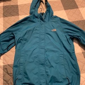 Blue North Face rain jacket